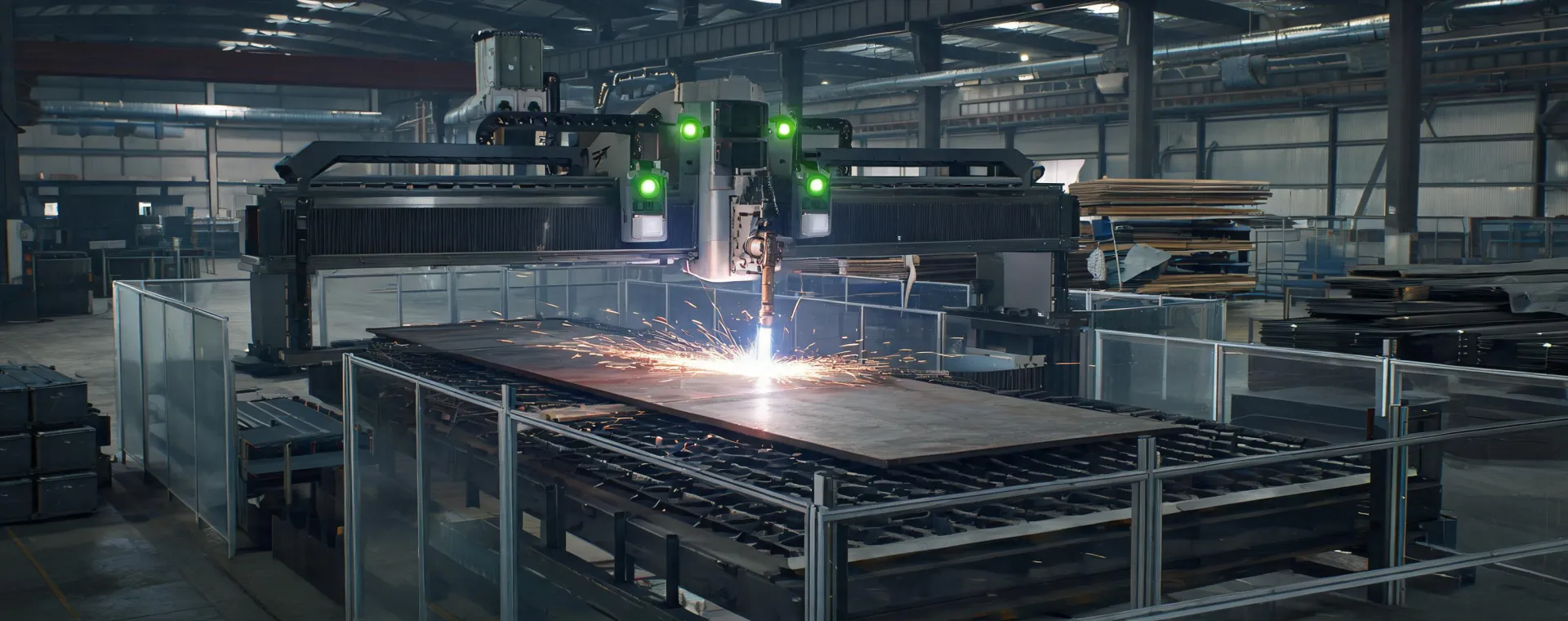 Automated Hypertherm plasma cutting cell processing steel plate