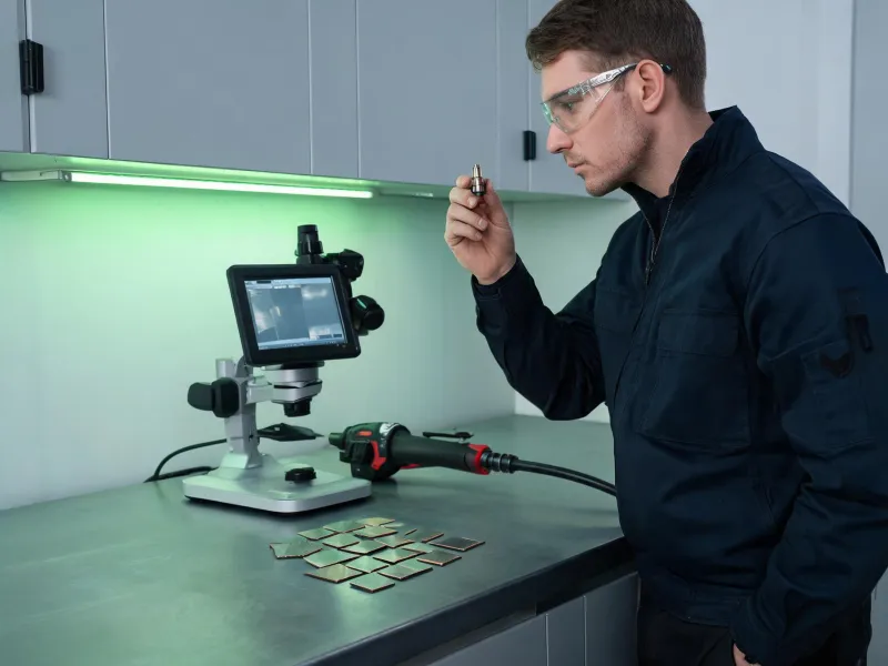 Plasma torch consumable inspection at an industrial workbench